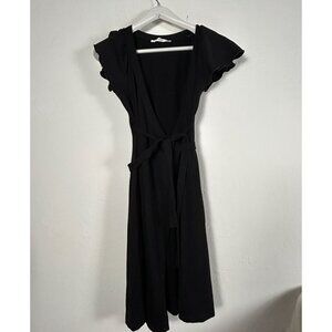 Susana Monaco Womens Black Flutter Sleeve Belted Wrap Dress Small Stretch USA